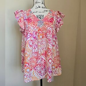 Savanna Jane Babydoll Blouse Womens S Embroidered Floral Flutter Sleeve